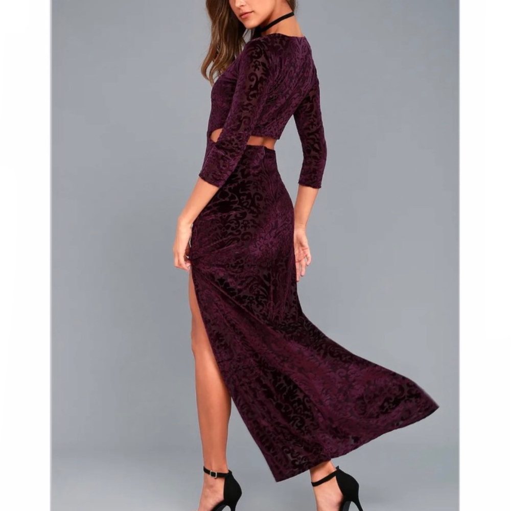 Perfect Night Plum Purple Velvet Print Maxi Dress - Picture 5 of 14